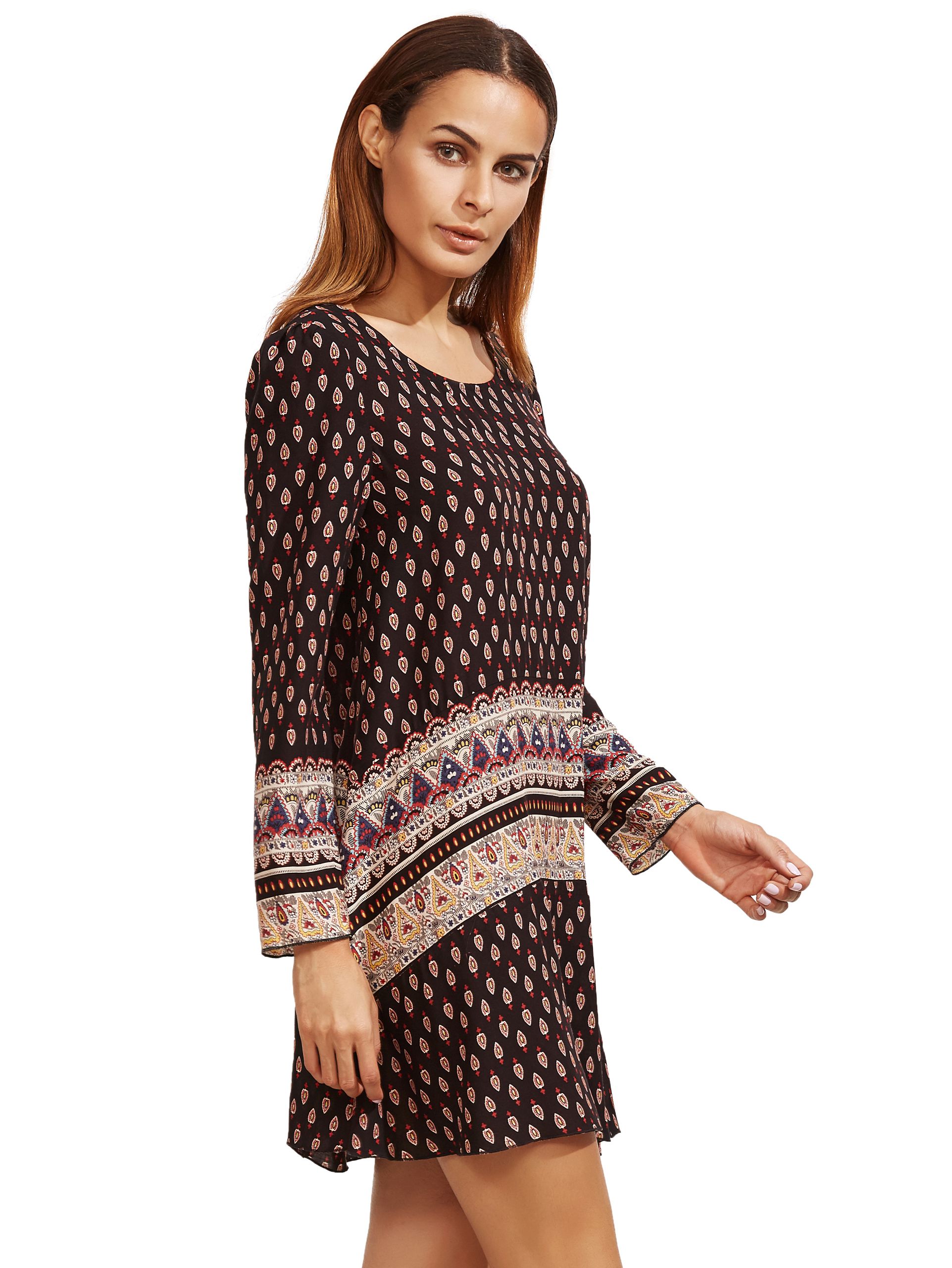 Black Tribal Print Shift Dress