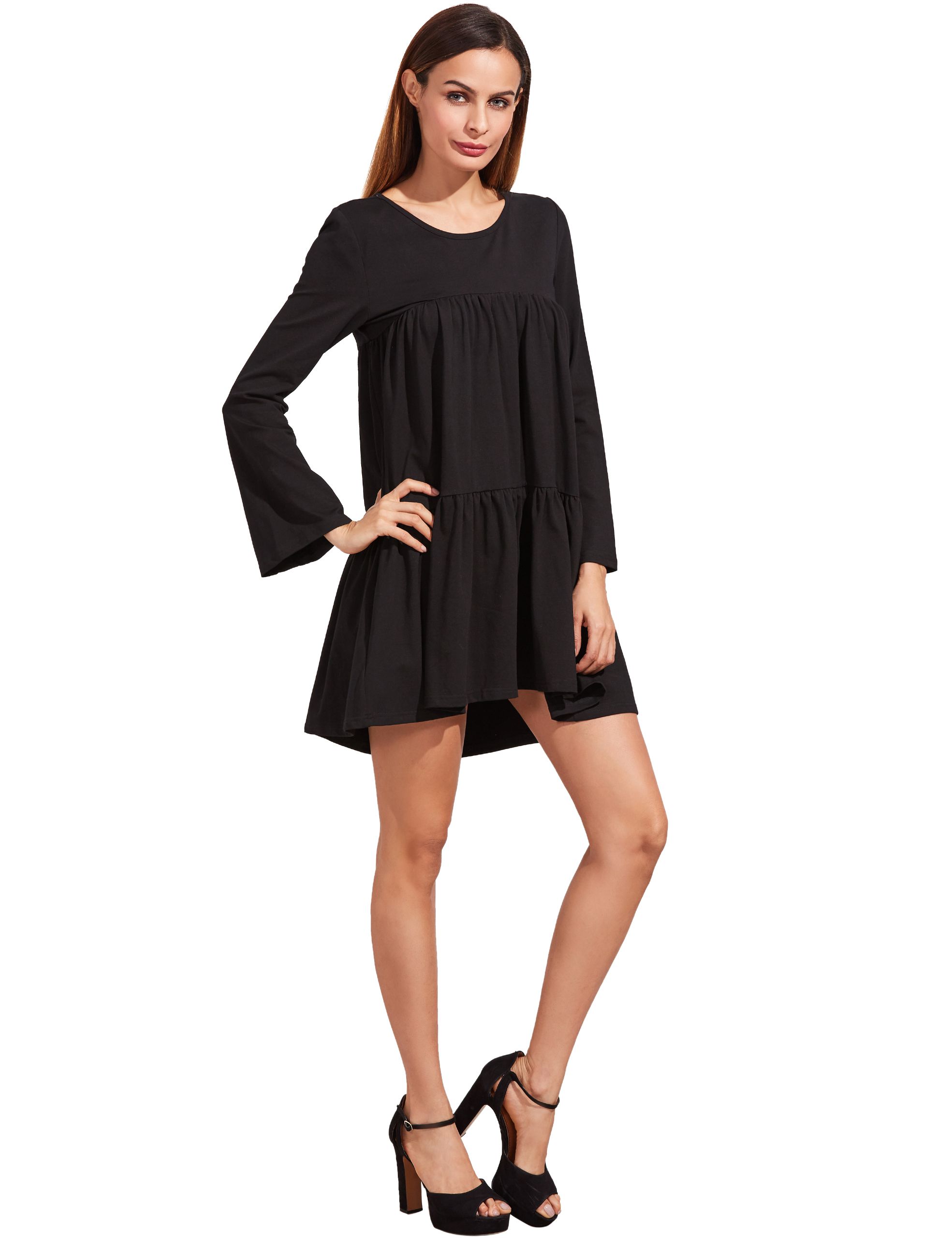 Black Long Sleeve Ruffle Dress