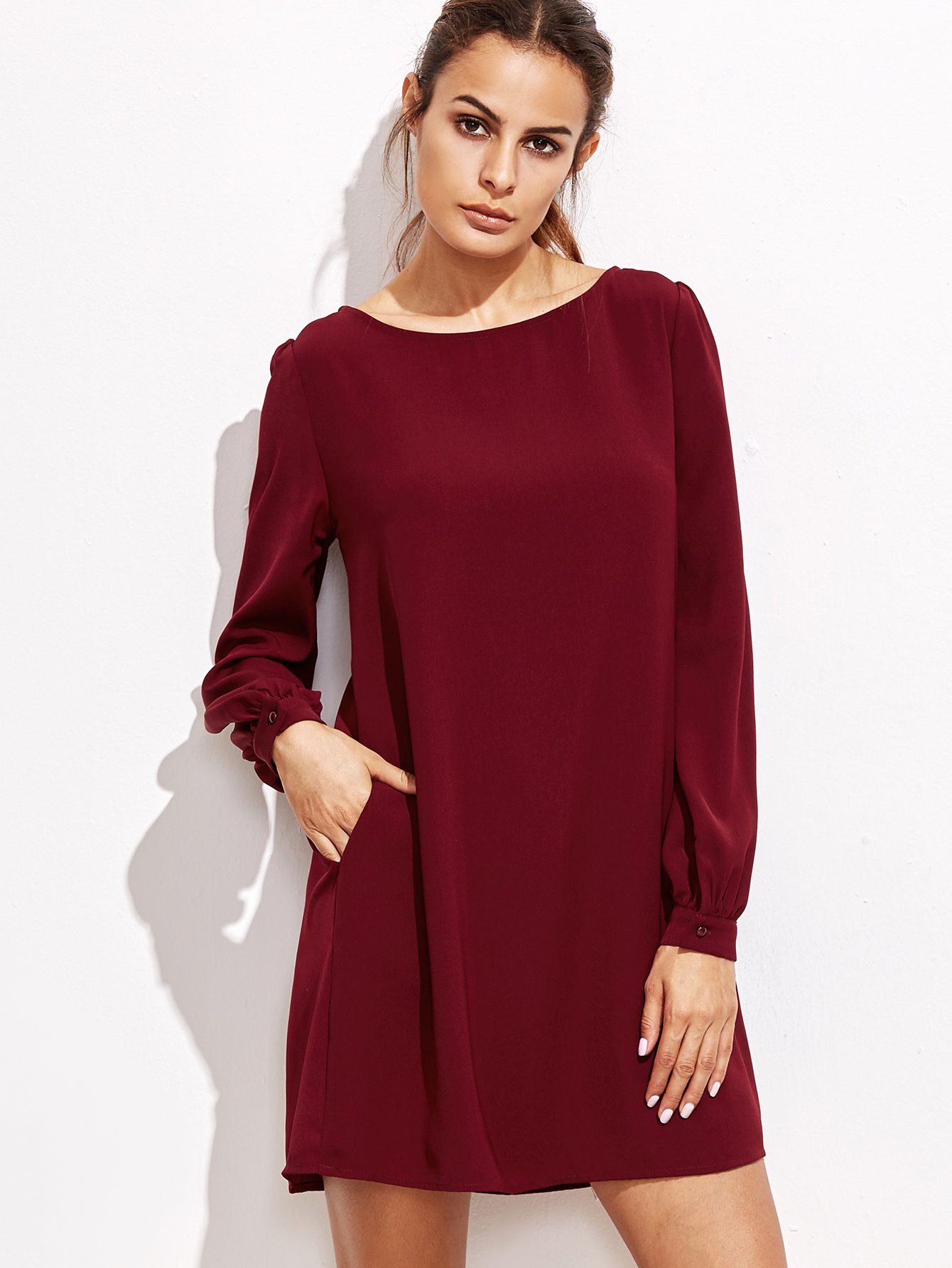 Burgundy Bishop Sleeve Swing Dress