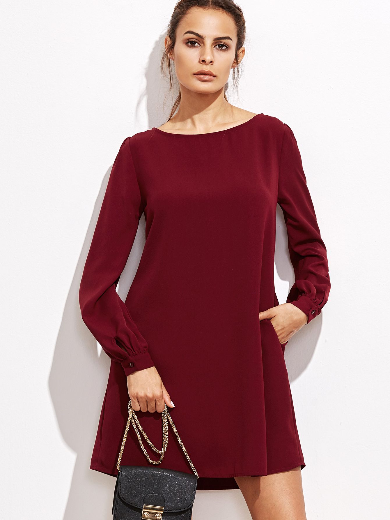 Burgundy Bishop Sleeve Swing Dress