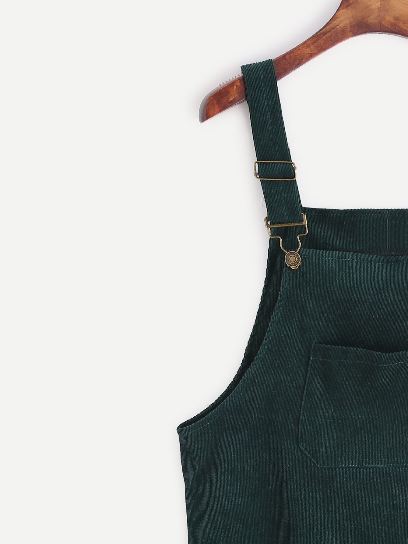 Dark Green Corduroy Overall Dress With Pocket