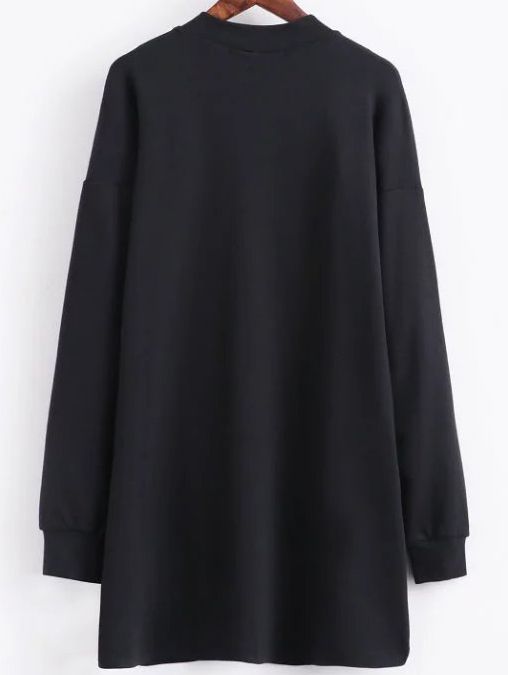 Black Crew Neck Long Sleeve Sweatshirt Dress