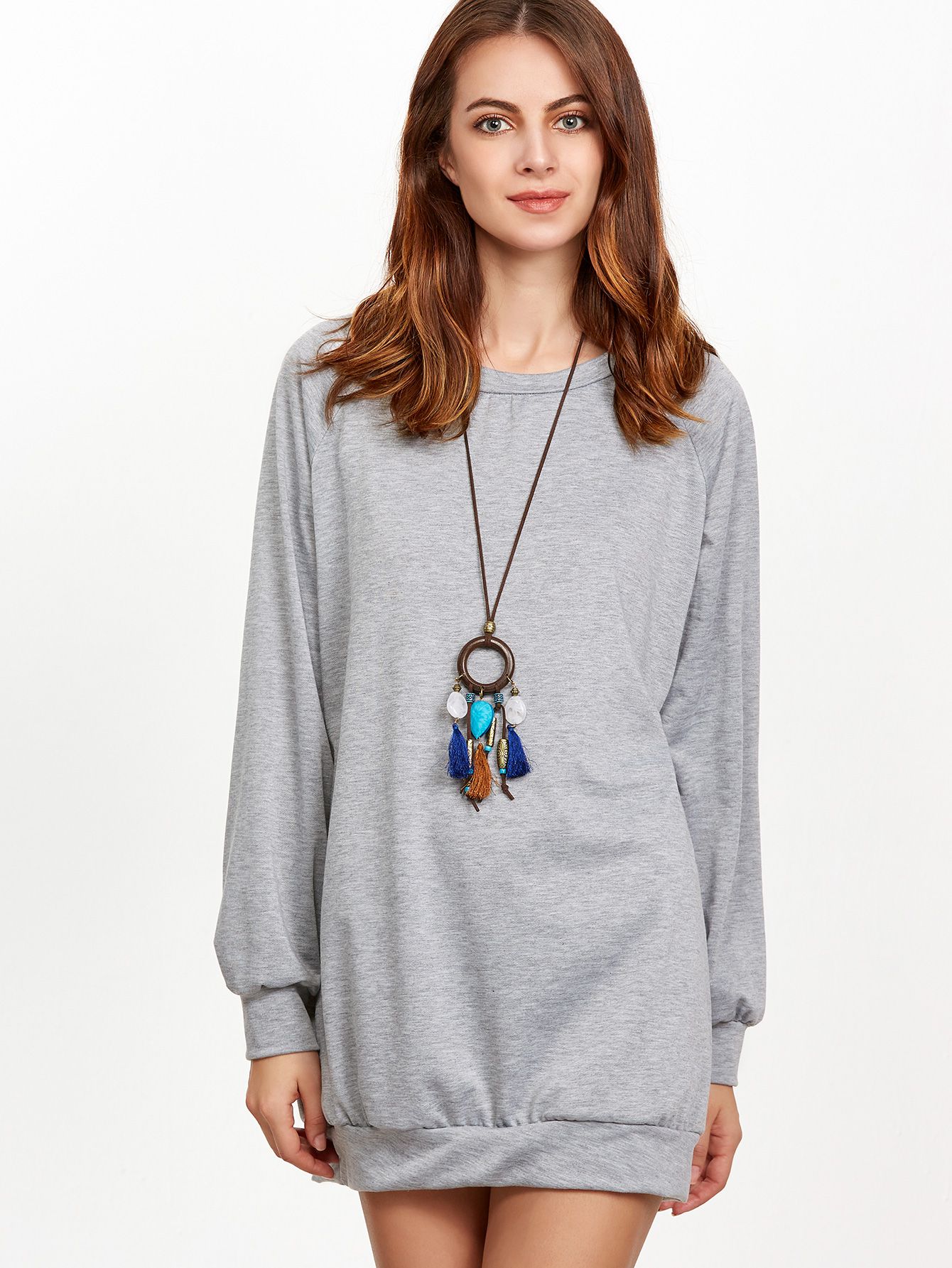 Grey Raglan Sleeve Sweatshirt Dress