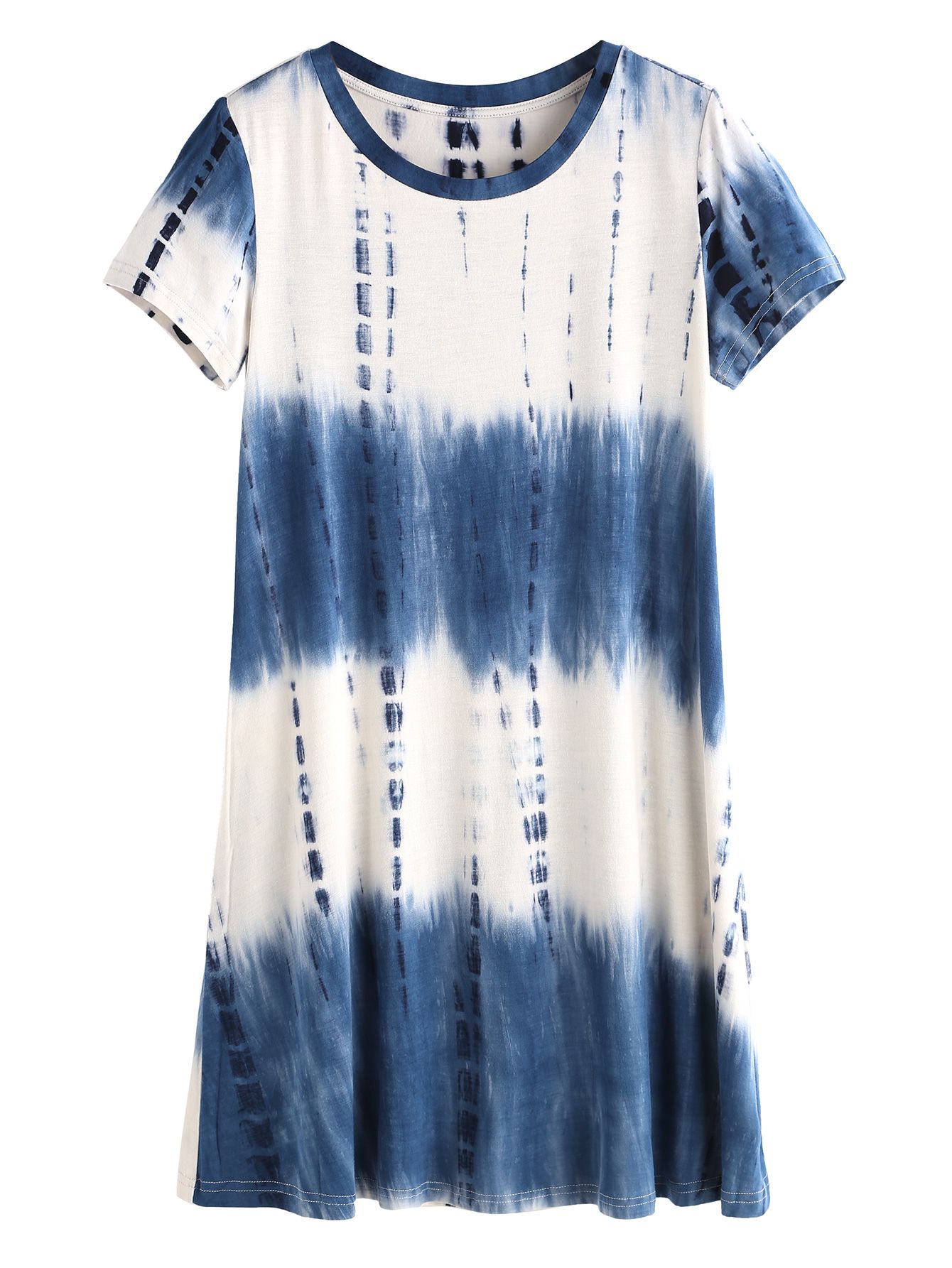 Navy Tie Dye Print Short Sleeve Tee Dress