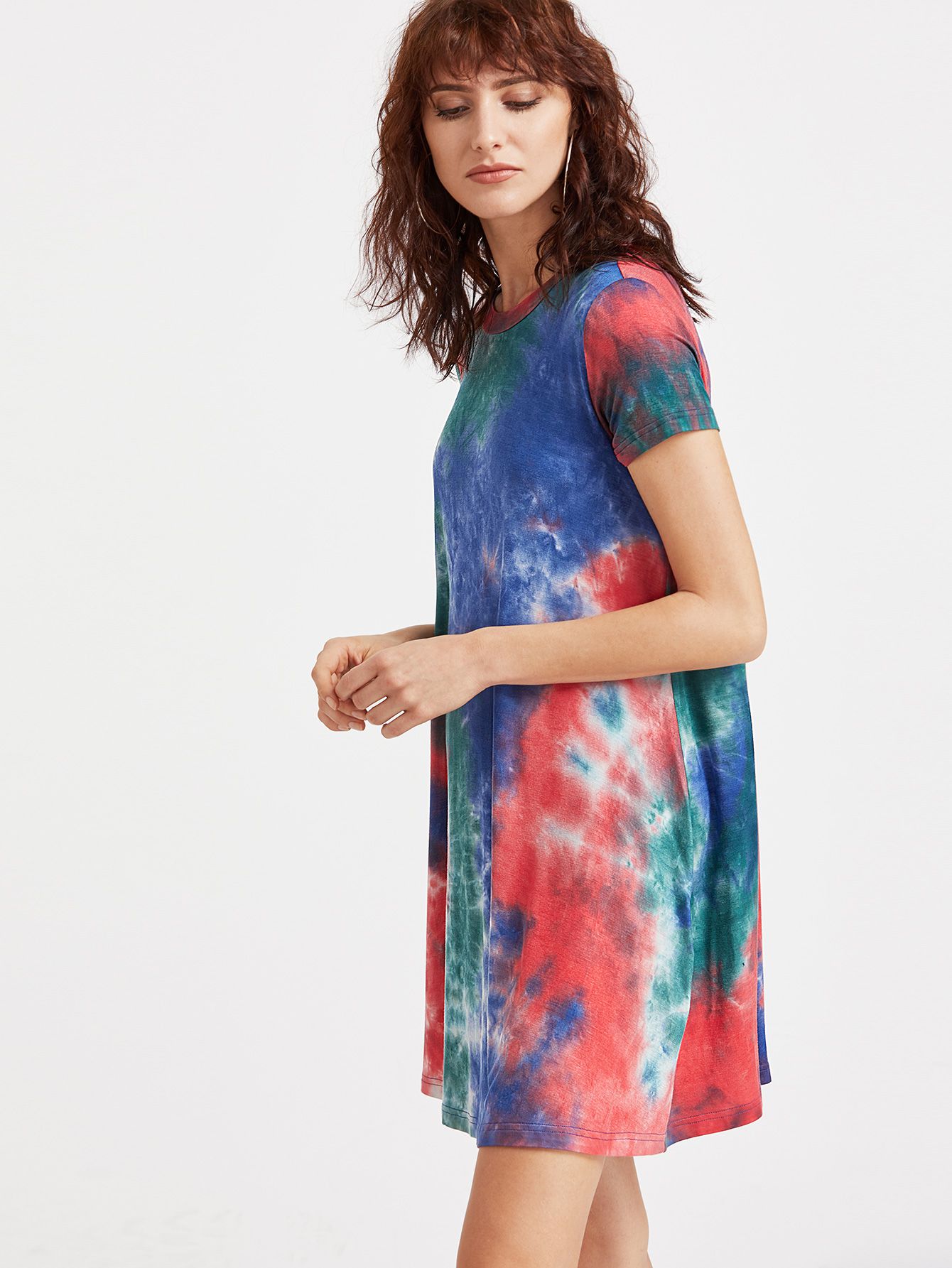 Multicolor Tie Dye Print Short Sleeve Tee Dress