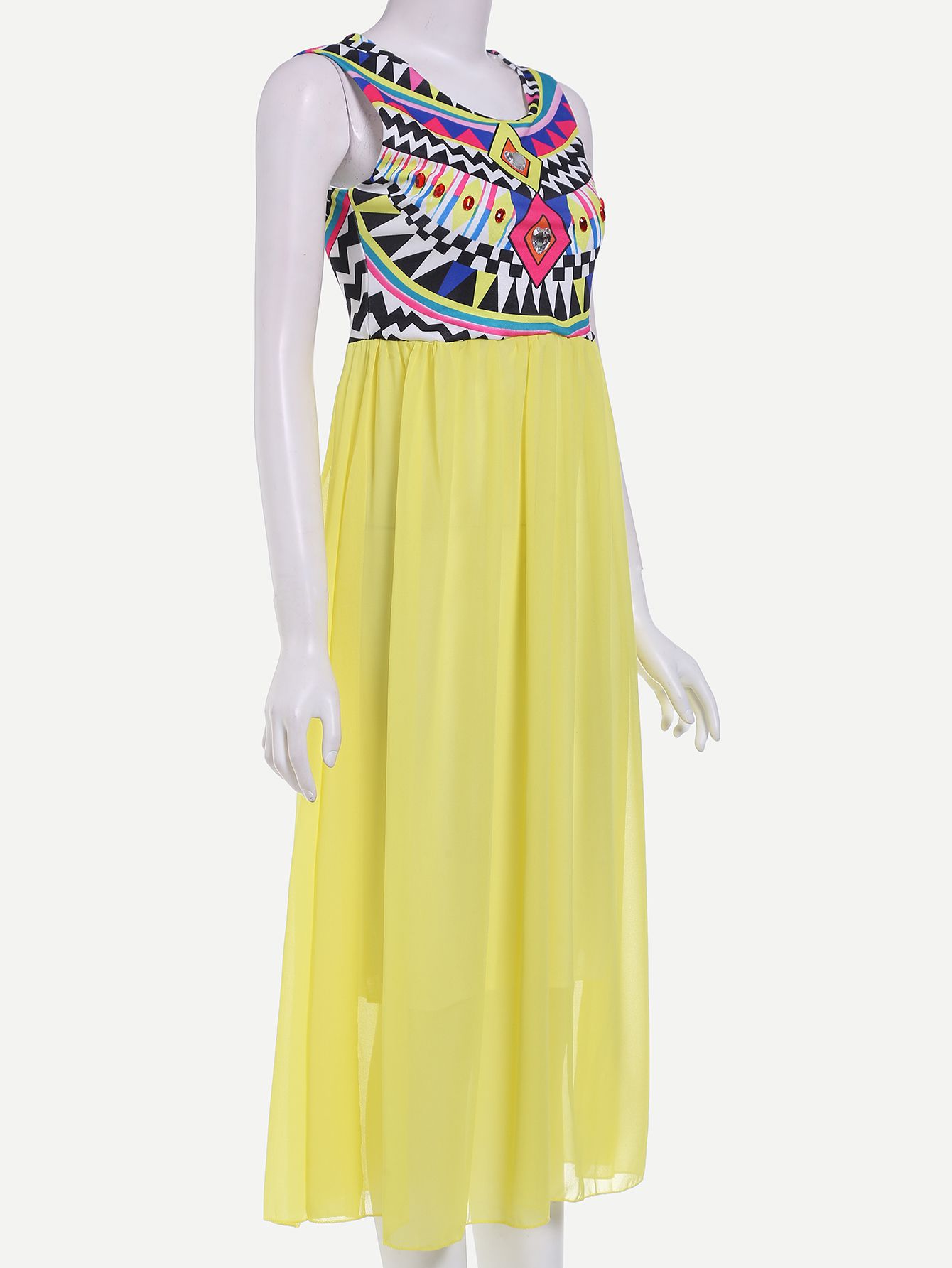 Yellow Geometric Print Sleeveless Dress