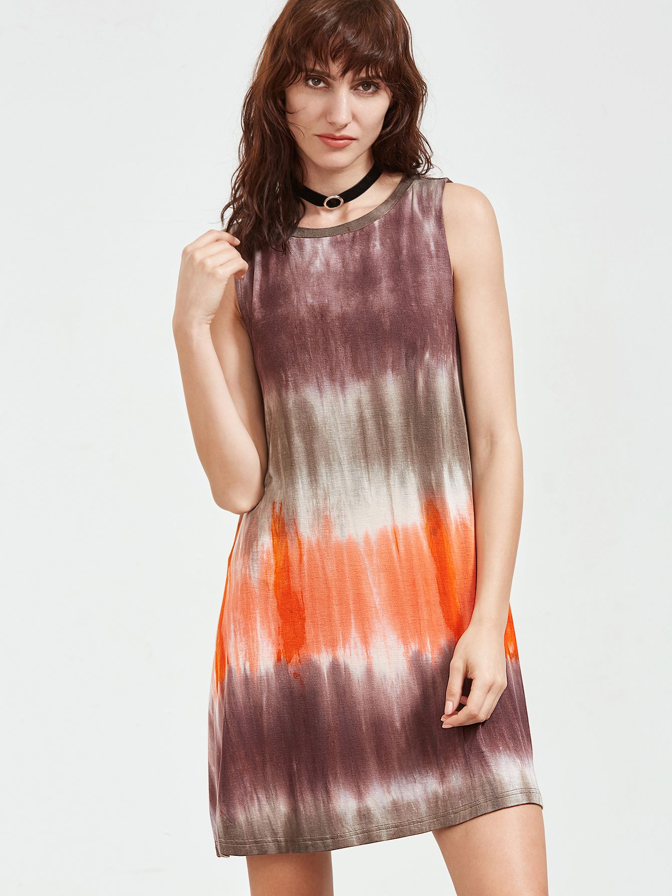 Multicolor Tie Dye Print Sleeveless Dress