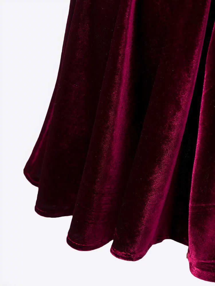 Burgundy Halter Keyhole Velvet A Line Dress