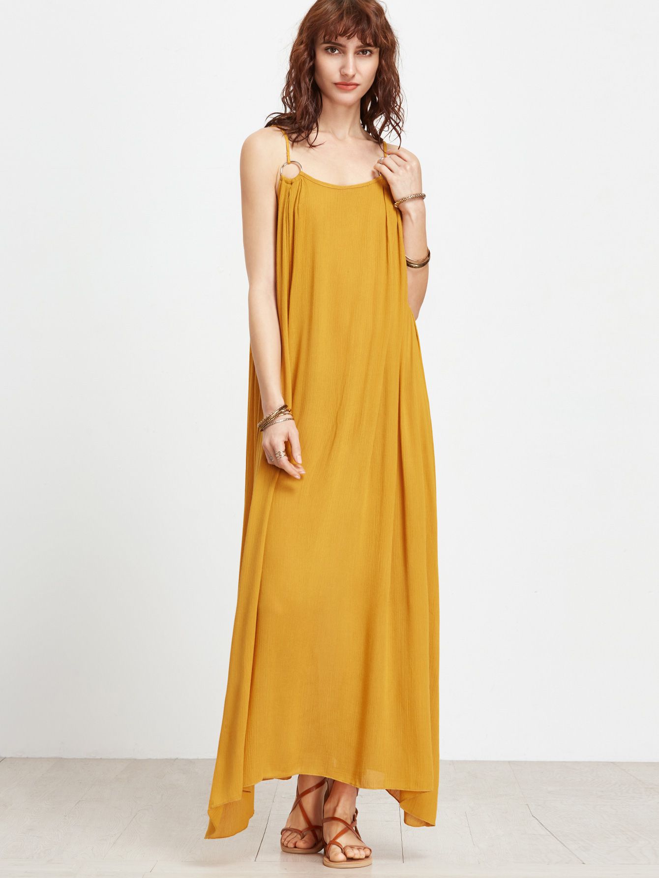 Yellow Spaghetti Strap Maxi Dress With Ring Detail