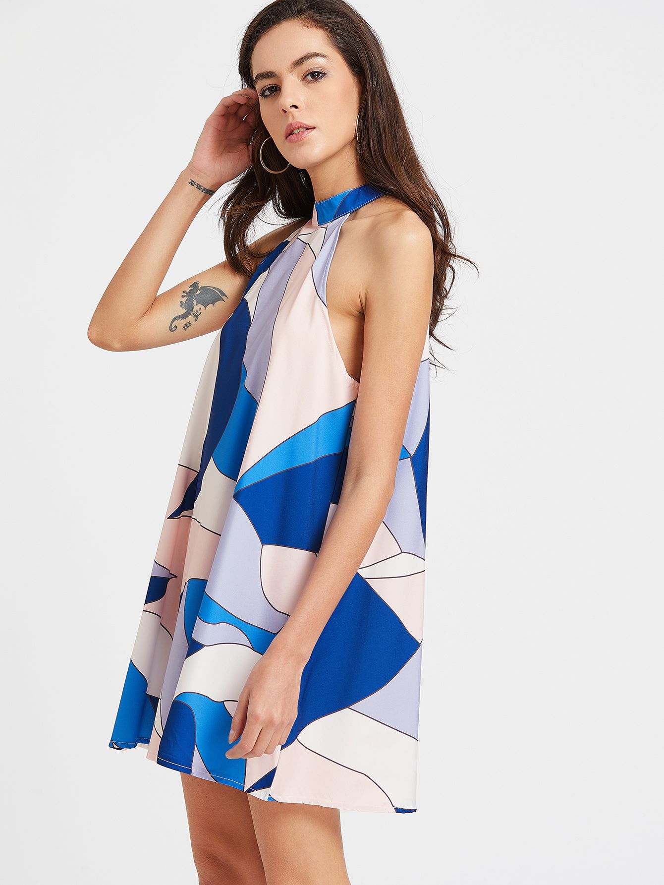 Patchwork Keyhole Back Dress